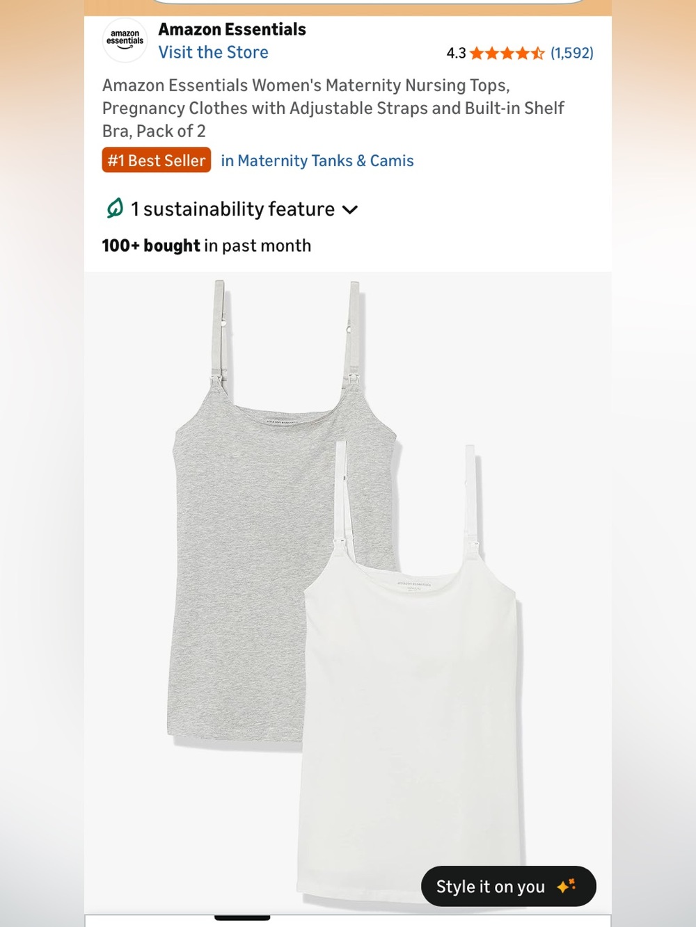 Amazon Essentials NWOT Women's Nursing Camisoles - Gray & White, Pack of 2
